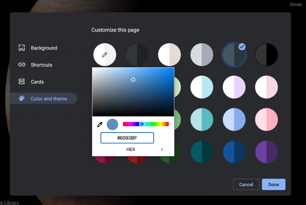 google chrome color pallets